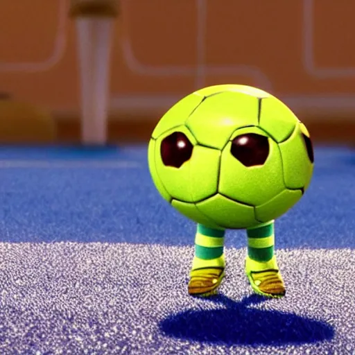 Image similar to movie still of the cutest sentient soccer ball ever, pixar, animation, cute,