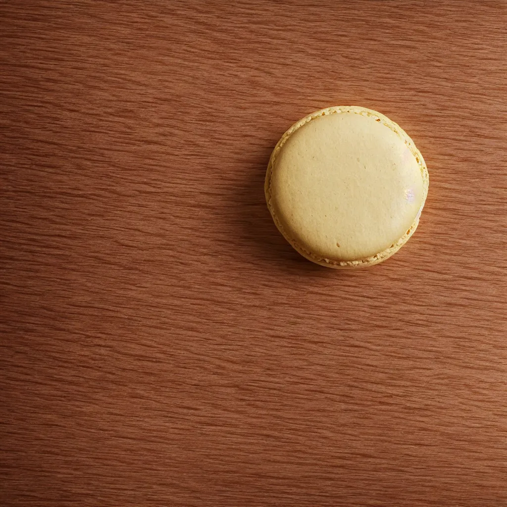 Prompt: close up view of a macaron on top of a wooden table, 8k, photorealistic, proper shading