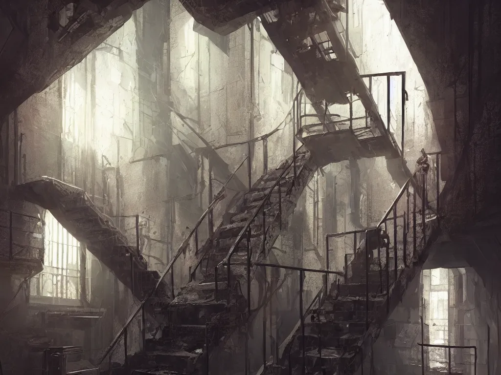 Image similar to a cellar staircase, cyberpunk style, digital painting, concept art, smooth, sharp focus, hyperrealistic, illustration, artstation trending, octane render, unreal engine, ambient light, dynamic lighting, magical, dark vibes, Cyberpunk 2077