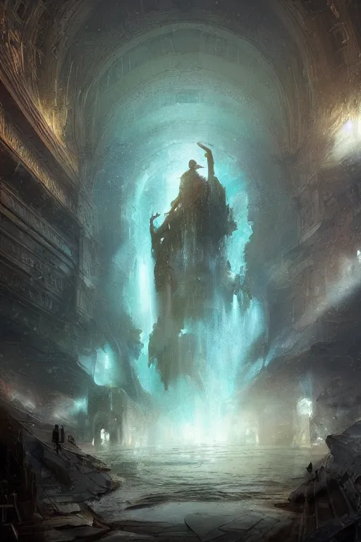 Image similar to Atlantis god, portrait, powerfull, intricate, elegant, volumetric lighting, scenery, digital painting, highly detailed, artstation, sharp focus, illustration, concept art, ruan jia, steve mccurry