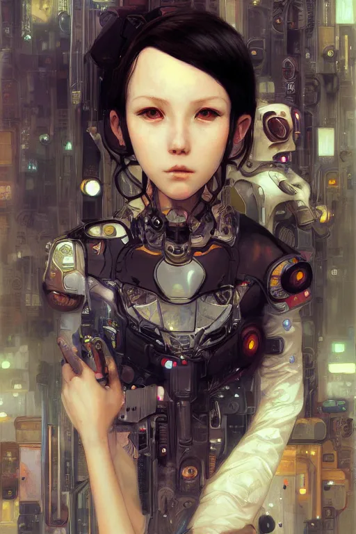 Image similar to portrait of beautiful young baby, cyberpunk, Warhammer, highly detailed, artstation, illustration, art by Gustav Klimt and Range Murata and Ilya Kuvshinov and Sakimichan