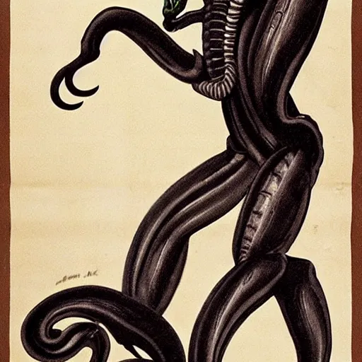 Prompt: 1930s poster of a xenomorphic worm