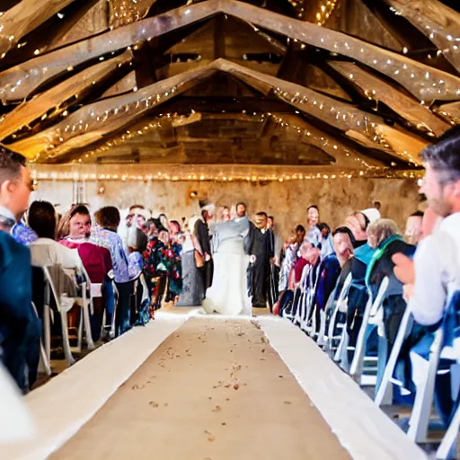 Image similar to a tractor driving down the aisle at a wedding