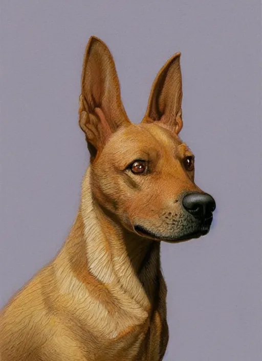 Image similar to portrait of a Carolina dog, highly detailed, centered, solid color background, digital painting, artstation, concept art, smooth, sharp focus, illustration, artgerm, donato giancola, Joseph Christian Leyendecker, Les Edwards, Ed Repka, WLOP