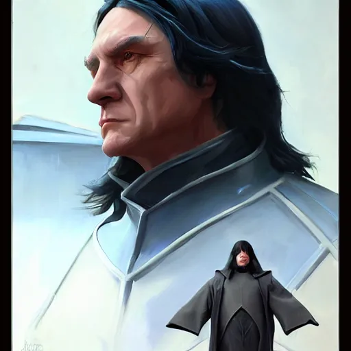 Image similar to greg manchess portrait painting of armored severus snape as overwatch character, medium shot, asymmetrical, profile picture, organic painting, sunny day, matte painting, bold shapes, hard edges, street art, trending on artstation, by huang guangjian and gil elvgren and sachin teng