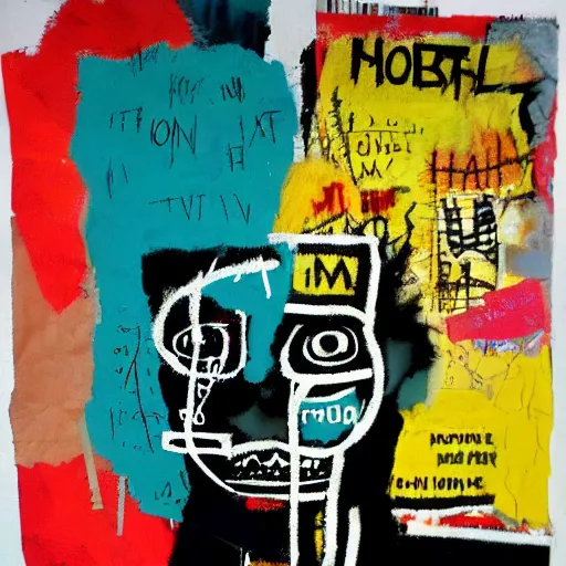 Prompt: mixed media collage basquiat style