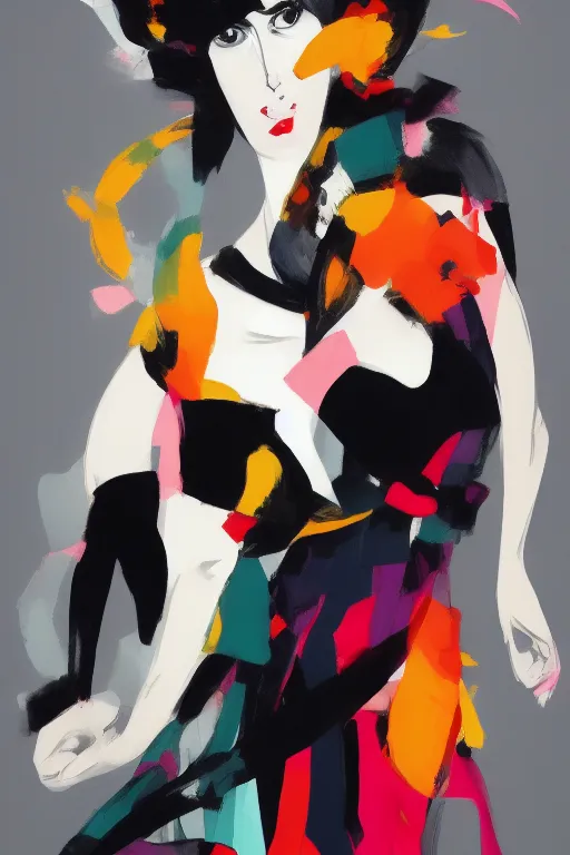 Prompt: empowering high - end haute couture fashion by vivian westwood painted on female artworks by sho murase