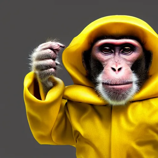 Image similar to a monkey wearing a yellow kimono, 8 k