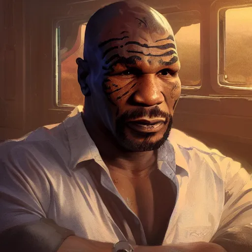 Image similar to highly detailed portrait, mike tyson, in gta v, stephen bliss, unreal engine, fantasy art by greg rutkowski, loish, rhads, ferdinand knab, makoto shinkai and lois van baarle, ilya kuvshinov, rossdraws, tom bagshaw, global illumination, radiant light, detailed and intricate environment