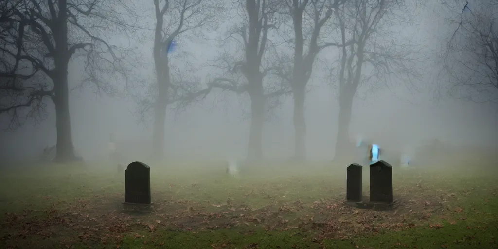 Image similar to creepy weeping transparent female ghostly apparition at a gravestone, horror, Highgate cemetery, tombs, , blanket of fog, rain, volumetric lighting, beautiful, golden hour, sharp focus, ultra detailed, cgsociety