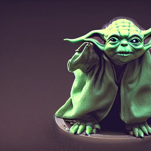 Image similar to yoda sitting on a toilet, octane render