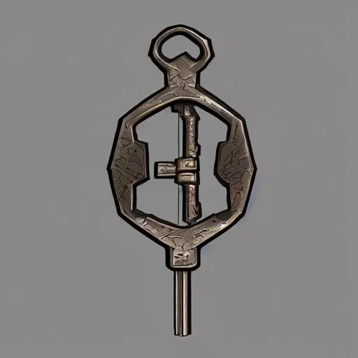 Prompt: metal key for the doors, rpg game inventory item, zoomed on, stylized, perspective view, ArtStation concept