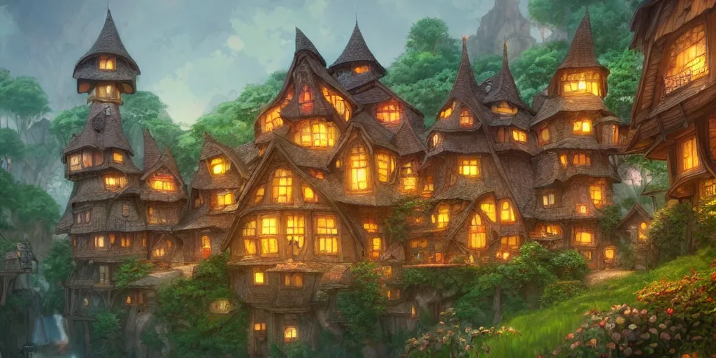 Prompt: chanterelle house village, artstation, ghibli studio, pixar, dreamworks, disney, epic composition, unreal engine, intricate details, no blur