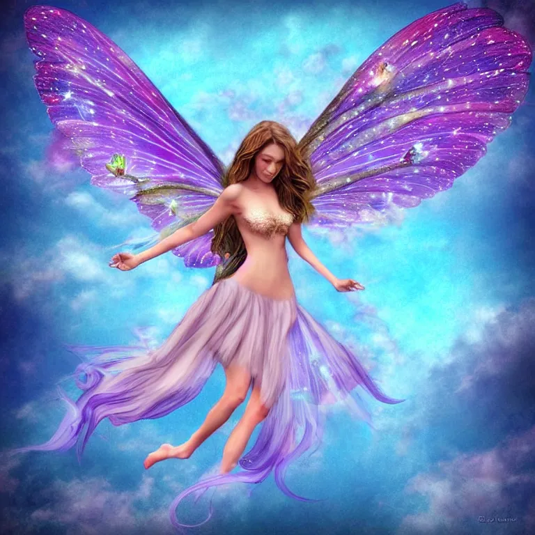 Prompt: fairy flyingin a fantasy world digital art