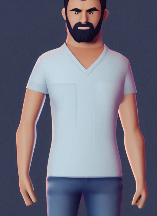 Prompt: 3 2 - year - old man, short stubble, wearing short sleeve v neck shirt, bara, character design, octane render, 8 k, portrait