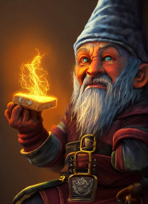 Image similar to a highly detailed airbrush painting of a evil mage gnome, trending on artstation, unreal 5, daz, hyperrealistic, octane render, dungeons and dragons, dynamic lighting