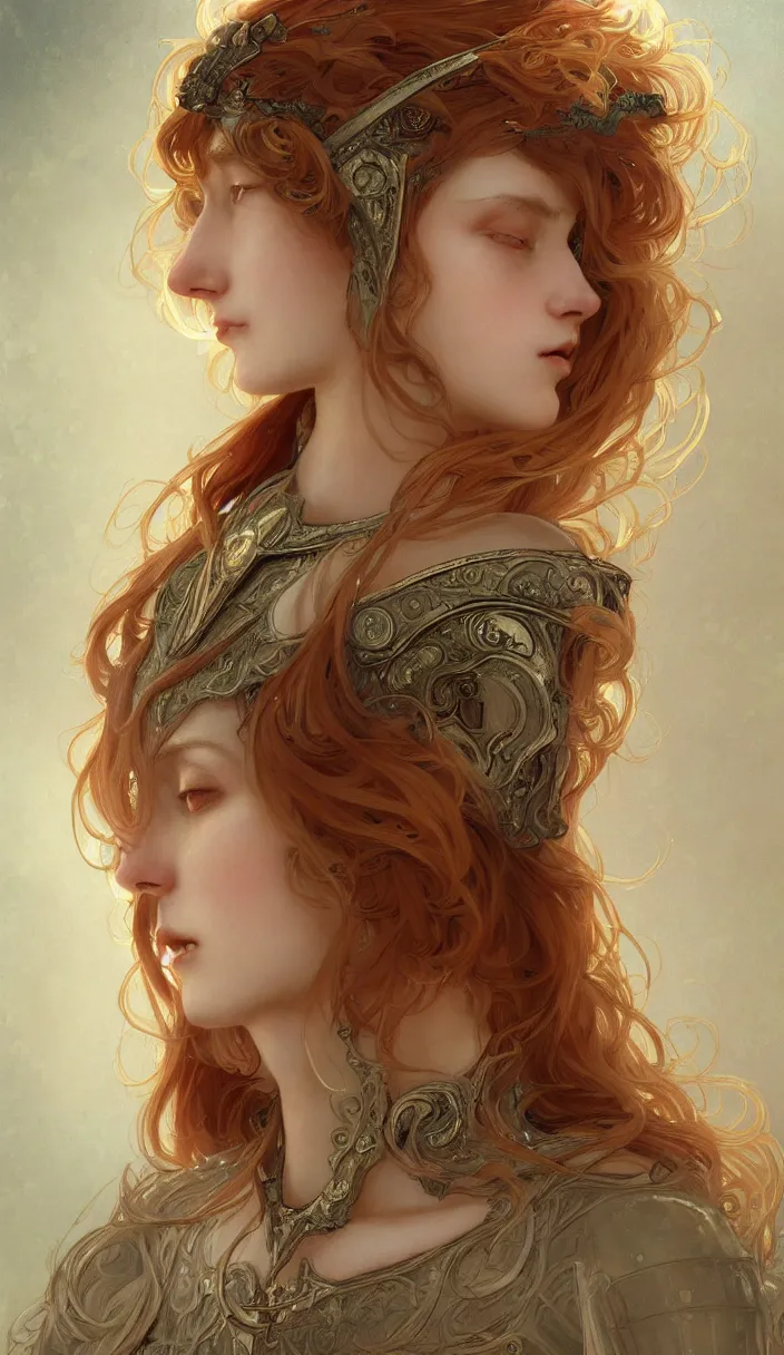 Image similar to beautiful and victorian and holy and divine and elite young peach color hair medieval female knight portrait + shinny eyes + front face with light flowing hair, ultradetail face, art and illustration by tian zi and craig mullins and wlop and alphonse mucha, fantasy, intricate complexity, human structure, human anatomy, fantasy character concept, watermark, blurry, hyperrealism 8 k