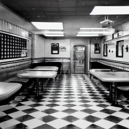 Prompt: an empty 1 9 5 0 s diner, kenopsia
