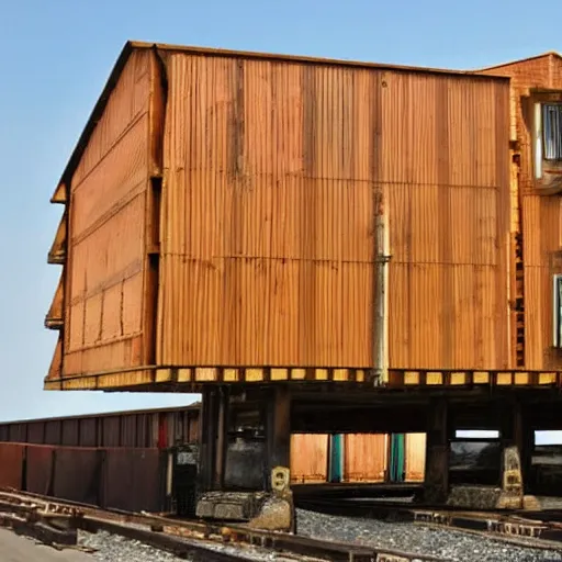 Image similar to timber house on a freight ship