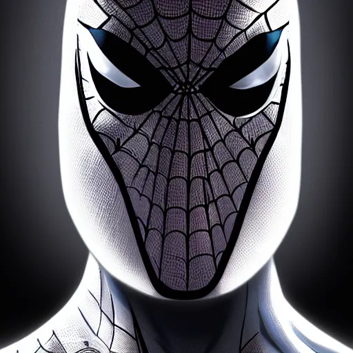 Image similar to characters portrait of Moon Knight mixed with Spiderman, merged character, 4k, highly detailed, cinematic lighting