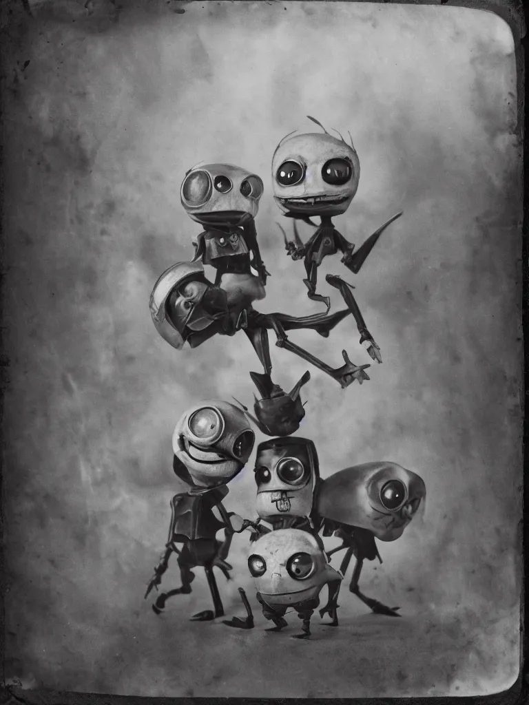 Prompt: Invader Zim civil war photograph, tintype photo, daguerreotype, ultra realistic, 8k, journalistic photography, black and white