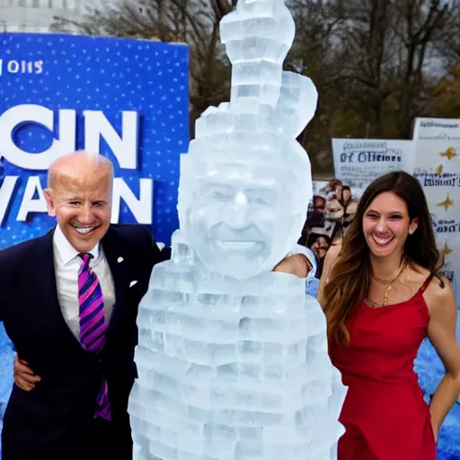 Prompt: joe biden ice sculpture, award winning