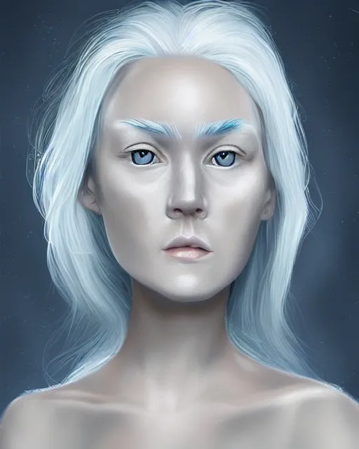 Prompt: beautiful silver haired female Nordic alien digital portrait in the style of Felix Kelly, digital art