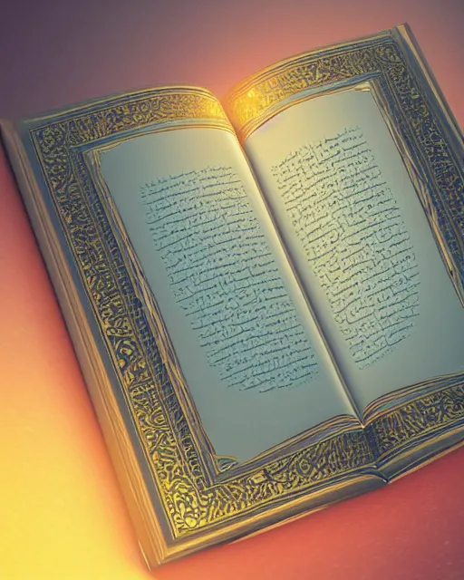 Image similar to pages of the quran falling down, gold filigree, romantic storybook fantasy, soft cinematic lighting, award, pastel color palette, featured on artstation