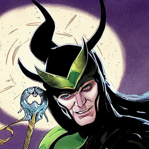 Image similar to The artwork is conceptual artwork for a graphic novel that shows Loki, the god of mischief, in a variety of emotional states. Lee Garbett created the artwork.