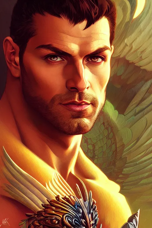 Image similar to a portrait of hawkman, fantasy, sharp focus, intricate, elegant, digital painting, artstation, matte, highly detailed, concept art, illustration, ambient lighting, art by ilya kuvshinov, artgerm, alphonse mucha, and greg rutkowski