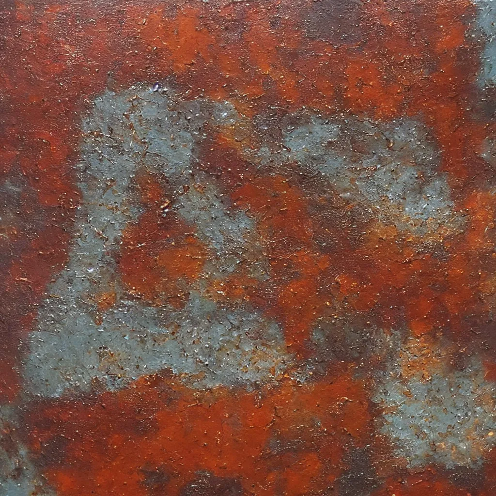Prompt: an abstract oil painting on rusted metal. udnis, cuttlie, fragrant, spasidsh. by normal cokcwell.