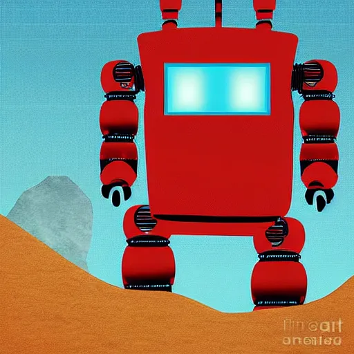 Prompt: a huge robot made out of germs stands in front of a mountain. digital art