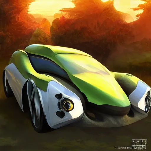 Image similar to solarpunk hovercar, clean energy, green technology, batoidea shape, scifi, sunny day, futurism, intricate, engines, autonomous, highly detailed, peaceful, utopia, bright, digital painting, advanced, artstation, concept art, smooth, sharp focus, epic landscape, art by akihiko yoshida and tim mcburnie and anato finnstark