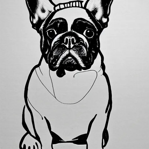 Prompt: french bulldog chef attire,? one line drawing