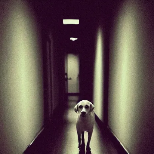 Image similar to “terrifying dog in dark hallway”