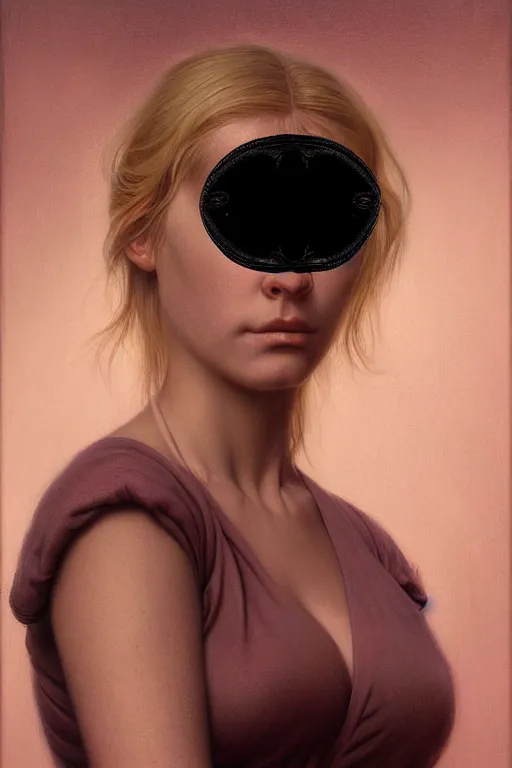 Image similar to hyper realistic portrait of blonde girl with an eyepatch in the style of wayne barlowe, gustav moreau, goward, bussiere, roberto ferri, santiago caruso, luis ricardo falero, austin osman spare