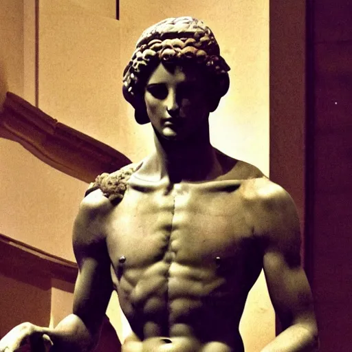 Prompt: A photo of Michelangelo's sculpture of David wearing headphones djing