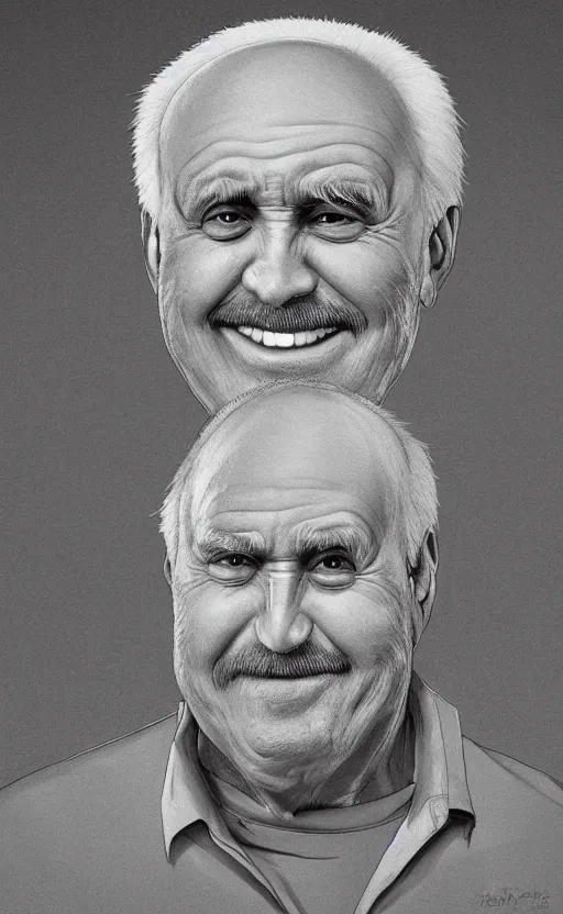 Image similar to portrait of hide the pain harold, accurate and detailed, round face, earnest, stock photo, Nikon 50mm f/1.8G, artgerm, studio ghibli