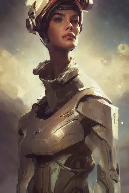 Image similar to A full portrait of a scifi heavy deep space freighter pilot, by Raymond Swanland Greg Rutkowski Lise Deharm, {perfect face}, {perfect eyes}, elegant regal posture