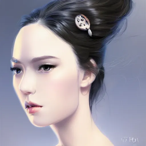 Image similar to a beautiful and elegant queen by wlop, black ponytail, closeup headshot,, 8 k, closeup, high detailed, smooth, trending on artstation, digital illustration.