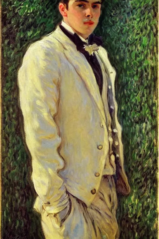 Image similar to attractive male, painting by claude monet, j. c. leyendecker