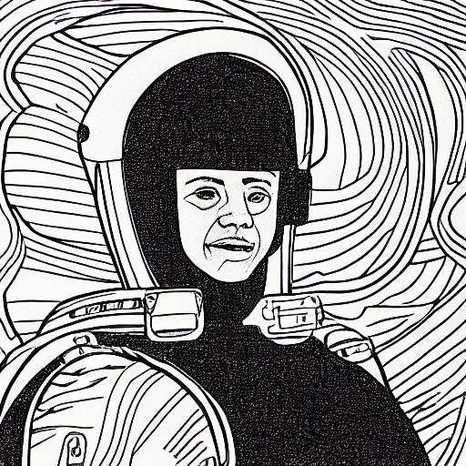 Image similar to portrait of an astronaut, mcu, drawn with a single line, line drawing, art, minimalist, continuous line drawing, sakura pigma micron,