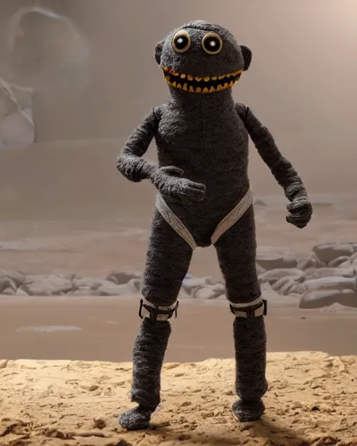 Image similar to death stranding sam as a muppet. highly detailed felt. hyper real photo. 4 k.