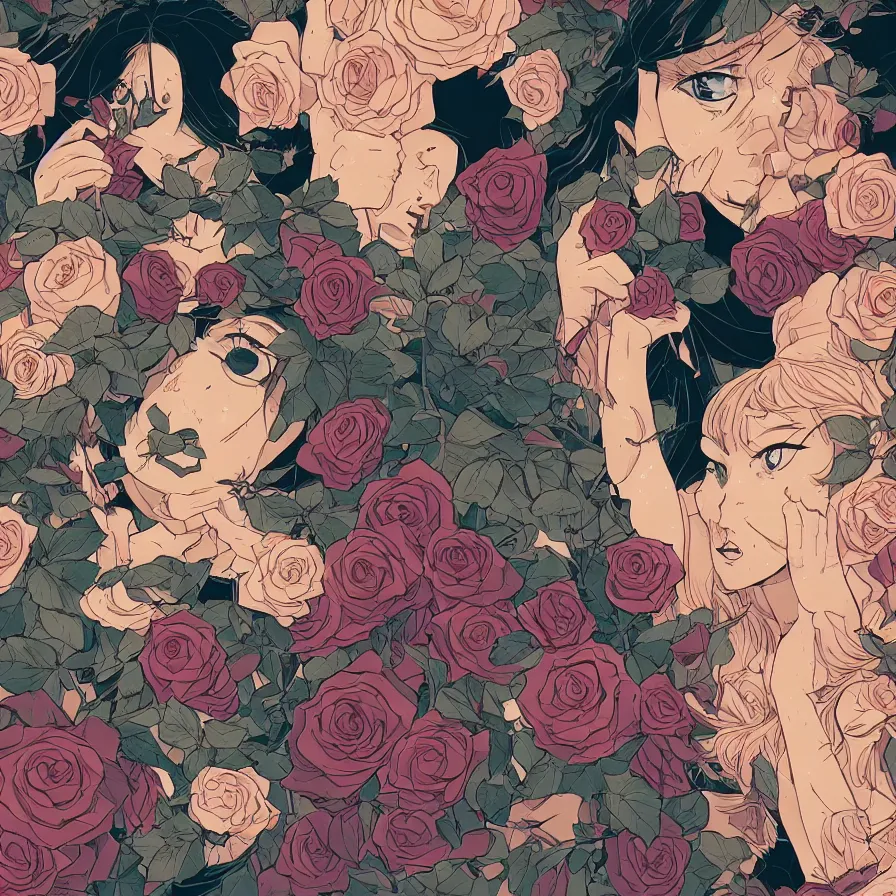 Image similar to portrait, princess, roses, satoshi kon, ethereal, glossy, laurie greasley, unconscious, illusions, intuition