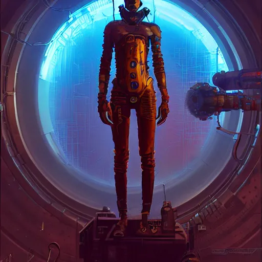 Image similar to a dogon cyberpunk hacker, steampunk stargate by greg rutkowski and android jones in a surreal portrait style, oil on canvas, ancient cyberpunk 8k resolution