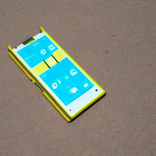 Image similar to a futuristic smartphone based on the design of the nokia lumia in yellow