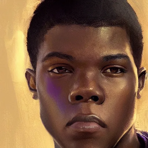 Image similar to portrait of a man by greg rutkowski, young jedi kinght that looks like john boyega, wearing purple and black robes, star wars expanded universe, he is about 3 0 years old, highly detailed portrait, digital painting, artstation, concept art, smooth, sharp foccus ilustration, artstation hq