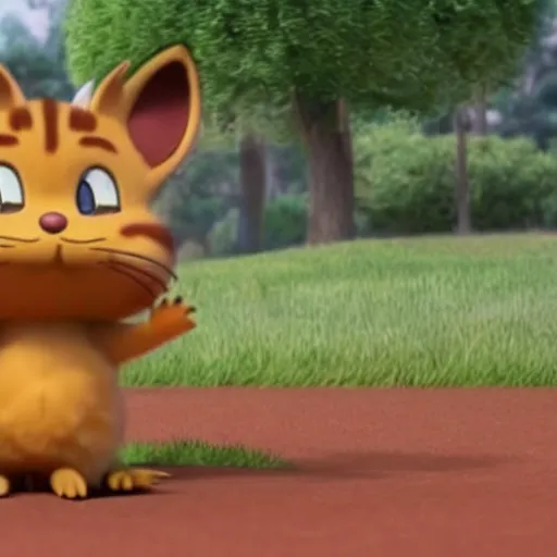 Image similar to garfield the cat as a strange pokemon, cgi