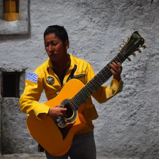 Prompt: an astronaut playing guitar in Cholula