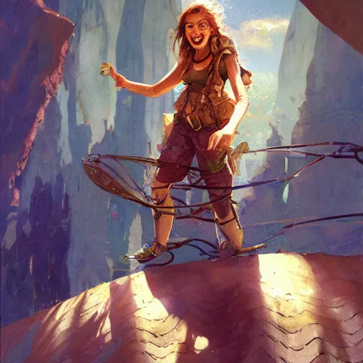 Prompt: happy female adventurer, by jon foster.